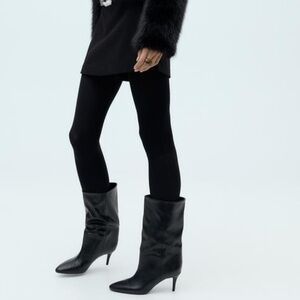 Zara NWT black ruched heeled boots 2103/510
